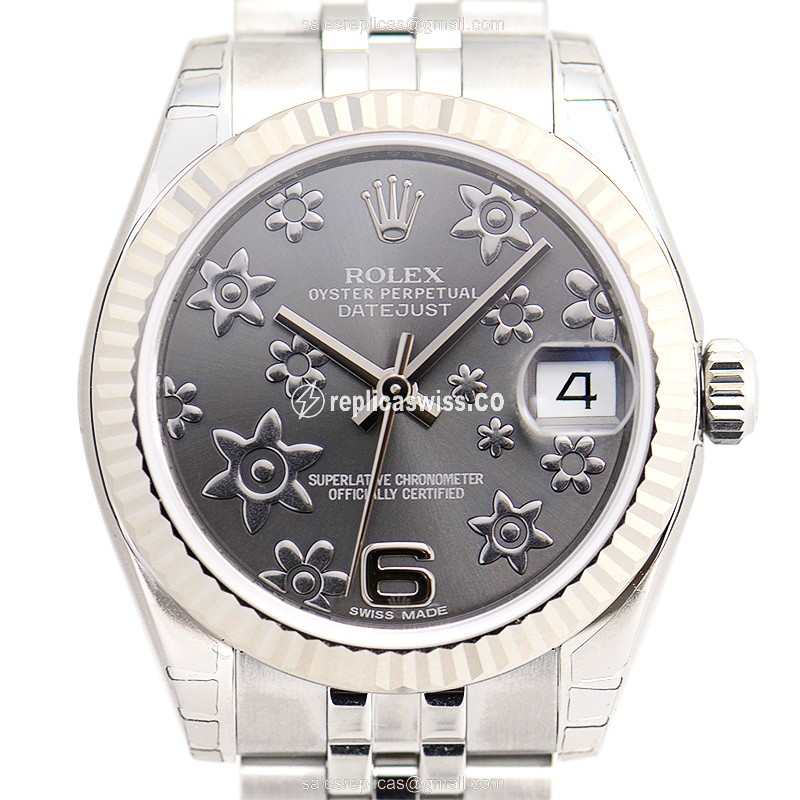 Exquisite Rolex Lady Datejust Replica in Stainless Steel with Automatic Movement Gray Dial Watch