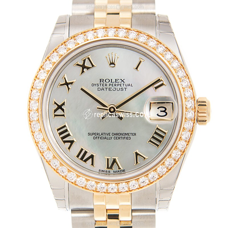 Exquisite Rolex Lady Datejust Replica in White Dial & 18kt Steel, Automatic Movement Watch