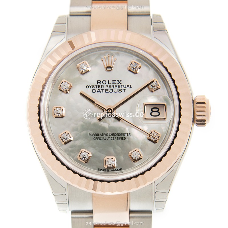 Exquisite Rolex Lady Datejust Replica in White Dial & 18kt Steel, Automatic Movement Watch