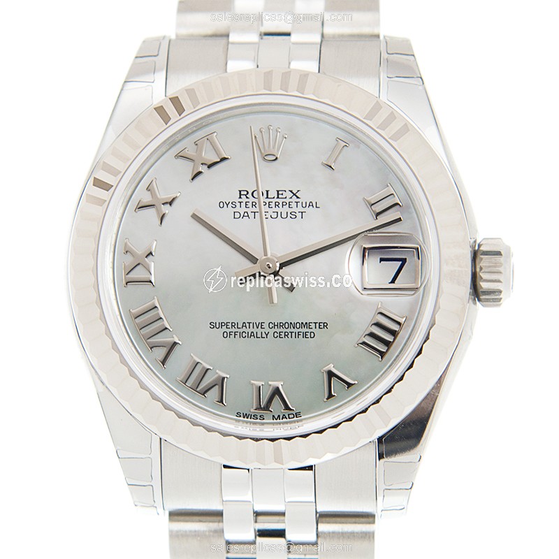 Exquisite Rolex Lady Datejust Replica in White Gold & Steel Case, Automatic Movement & Silver Steel