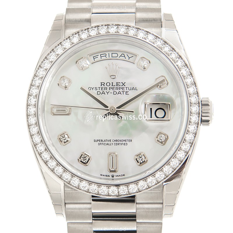 Exquisite Rolex M128349RBR-0004 Replica, White Dial, 18kt Gold Case & Clasp Watch