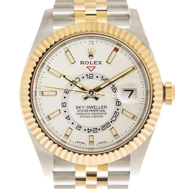 Exquisite Rolex Sky-Dweller Replica in 18kt Steel & Gold, Automatic Movement White Dial Watch
