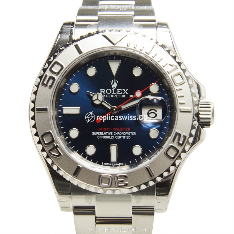 Exquisite Rolex Yacht Master Blue Dial Automatic, 18kt White Gold Case & Steel Strap Watch