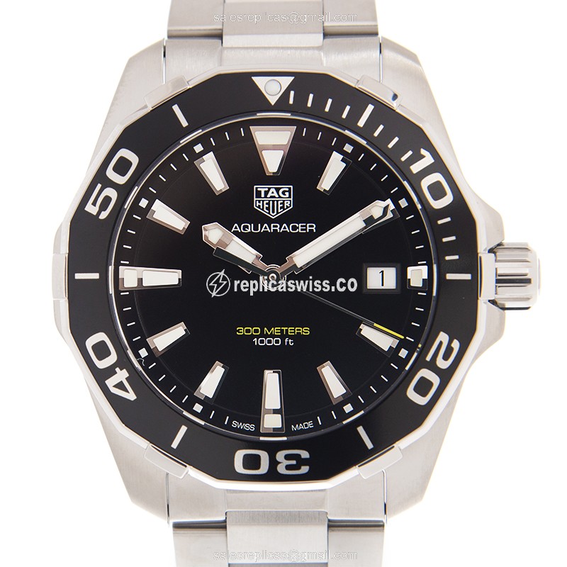 Exquisite Tag Heuer AQUARACER Quartz Replica in Black Dial & Stainless Steel Case Watch
