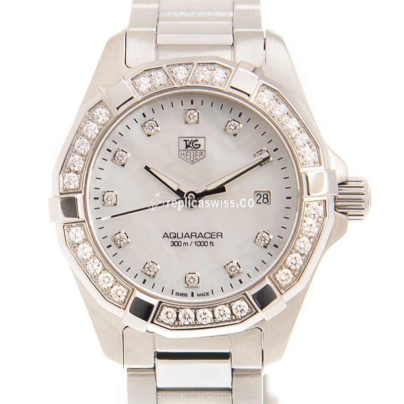 Exquisite Tag Heuer AQUARACER Replica in White Dial Stainless Steel, Quartz Movement & Silver