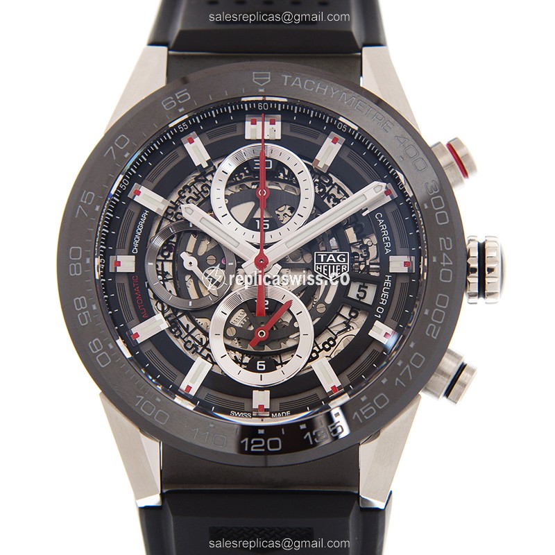 Exquisite Tag Heuer Carrera Automatic Replica with Ceramic Case Black Skull Dial Watch