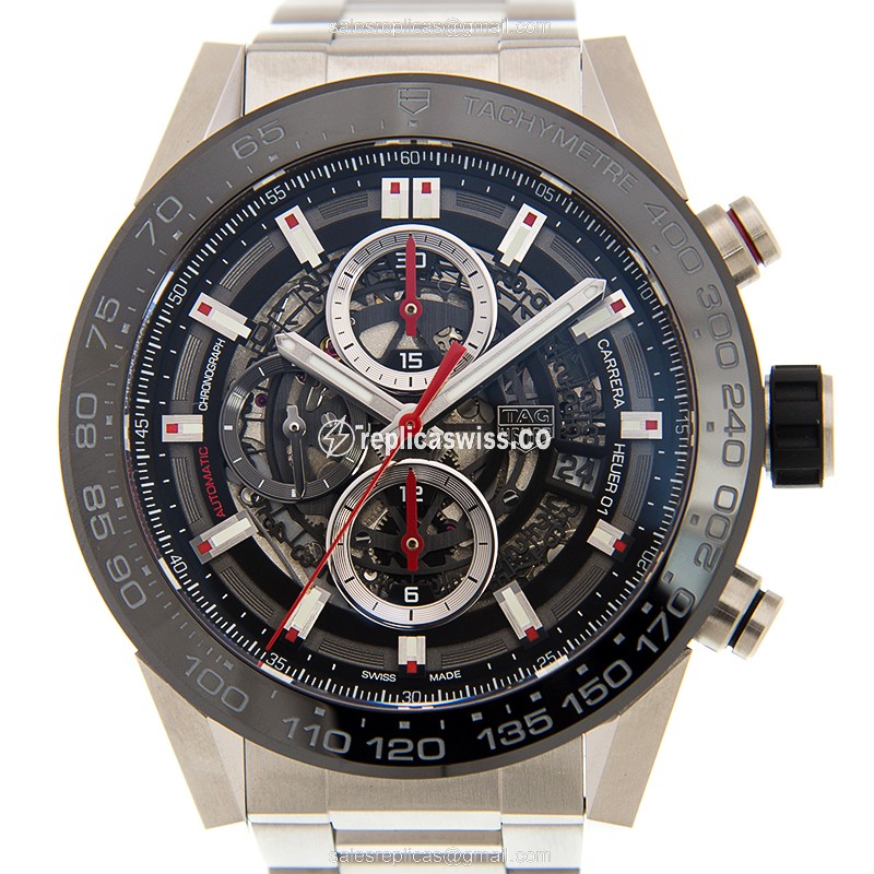 Exquisite Tag Heuer Carrera Automatic Steel Watch | Black Dial, Silver Steel Strap