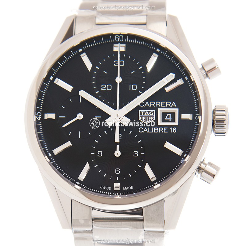 Exquisite TAG HEUER CARRERA Replica in Black Dial & Stainless Steel Case, Automatic Movement Watch