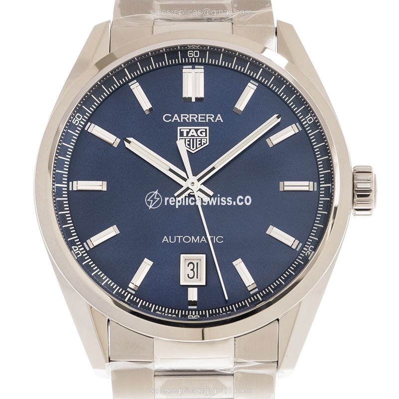 Exquisite Tag Heuer Carrera Replica with Automatic Movement Blue Dial on Stainless Steel Strap