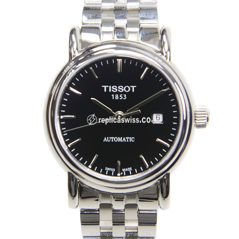 Exquisite Tissot T-Classic Black Dial Replica, Automatic Quartz Movement & Polished Steel Case Watch