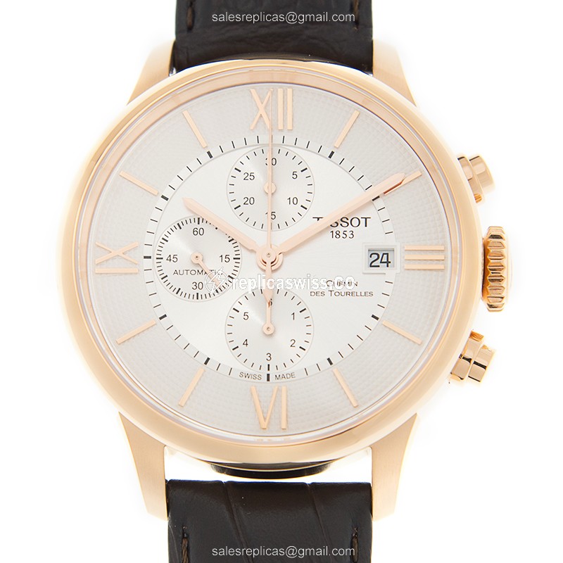 Exquisite Tissot T-Classic Replica in 18kt Rose Gold Case, Automatic Movement, Silver Dial Watch