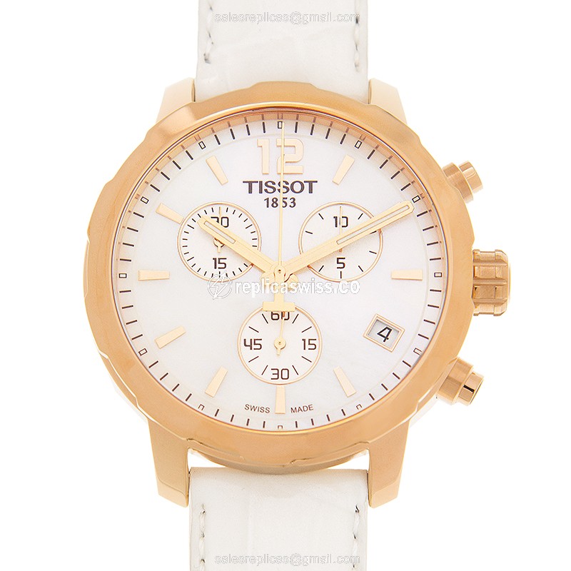 Exquisite Tissot T-SPORT Quartz Gold-Plated & Steel Case Watch | White Dial, Genuine Leather Strap
