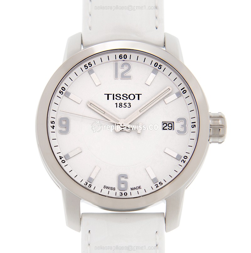 Exquisite Tissot T-SPORT Quartz Replica in Stainless Steel Case & White Dial | Luxury Leather Strap