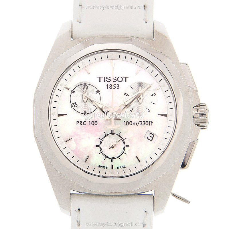 Exquisite Tissot T-SPORT Quartz Replica in Stainless Steel Case with White Dial & Leather Strap