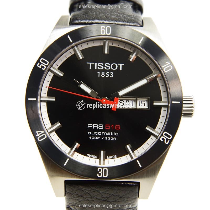 Exquisite Tissot T044.430.26.051.00 T-Sport Automatic Steel Watch with Black Dial & Leather Strap
