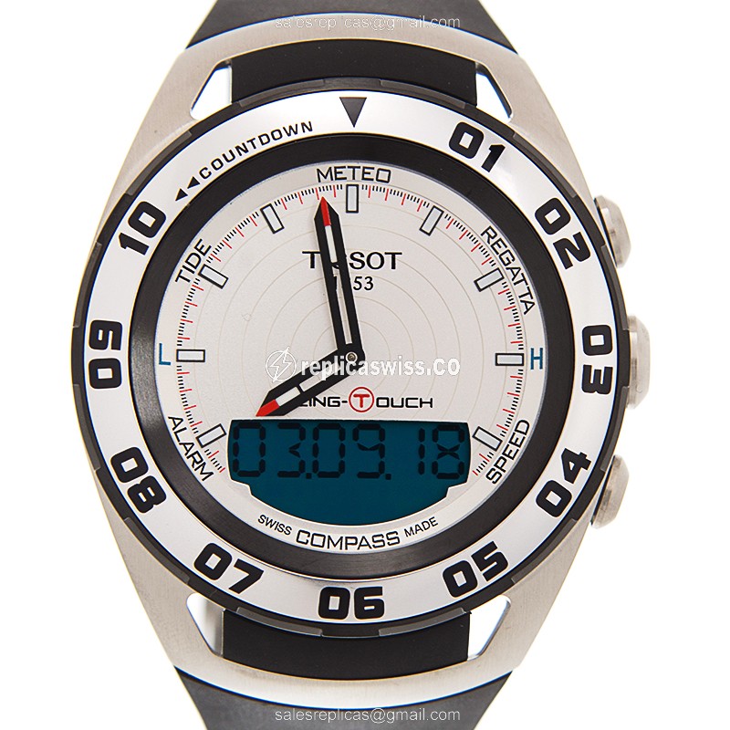 Exquisite Tissot TOUCH Quartz Replica, White Dial, Black Rubber Strap Watch