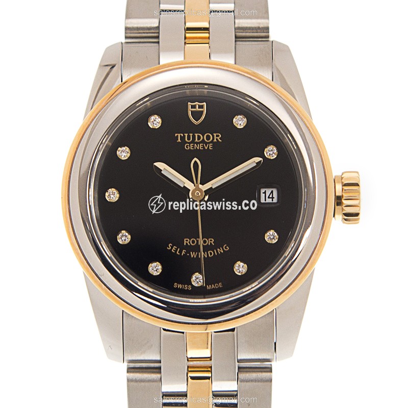 Exquisite Tudor 51003GLAMOUR Automatic Stainless Steel Replica with Black Dial & Silver Case Watch
