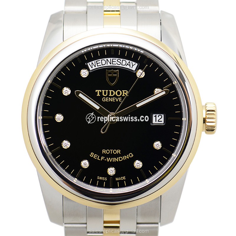 Exquisite Tudor 56003GLAMOUR Date Watch, Automatic Movement, Black Dial & Stainless Steel Case