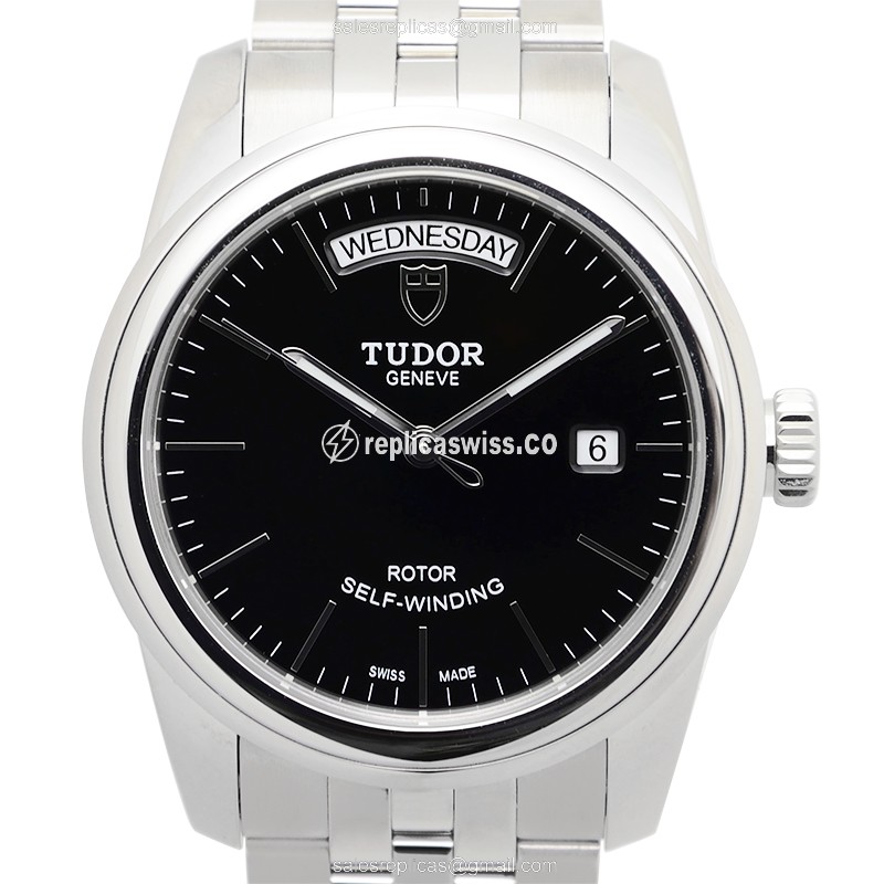 Exquisite Tudor Glamour Date Replica in Black Dial Steel Case with Automatic Movement Watch