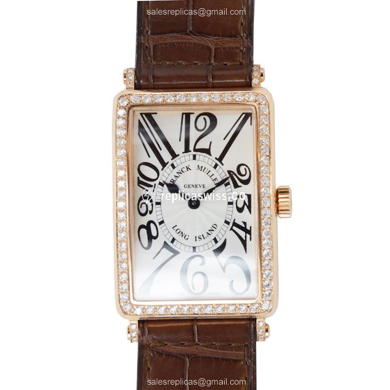 Franck Muller 1002 Long Island Replica in 18kt Rose Gold, Quartz Movement, Silver Dial Watch