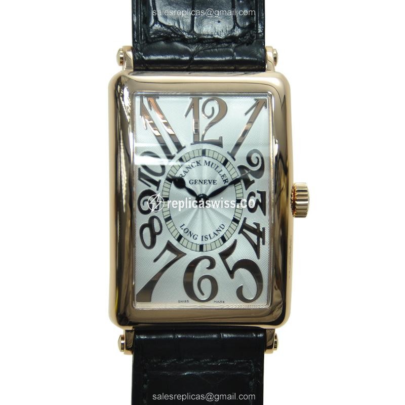 Franck Muller 1002 QZ REL Long Island Replica | Silver Dial, 18kt Gold Case & Alligator Strap Watch