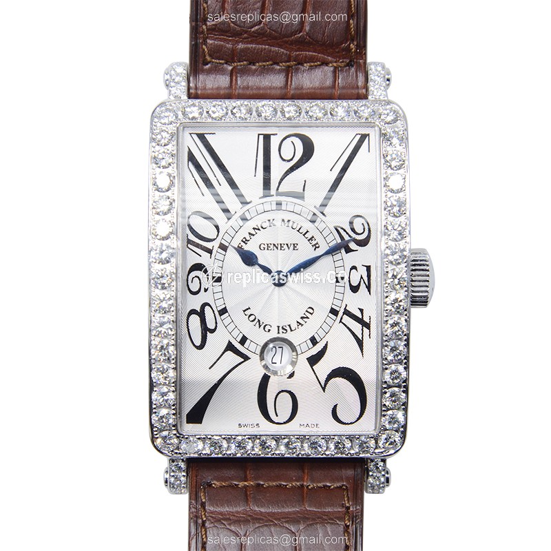 Franck Muller 1300 SC DT DP Long Island Replica in 18kt White Gold with Silver Dial Brown