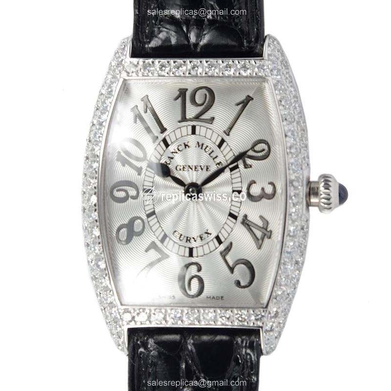 Franck Muller 1752 Cintree Curvex Replica with Silver Dial Alligator Strap Watch