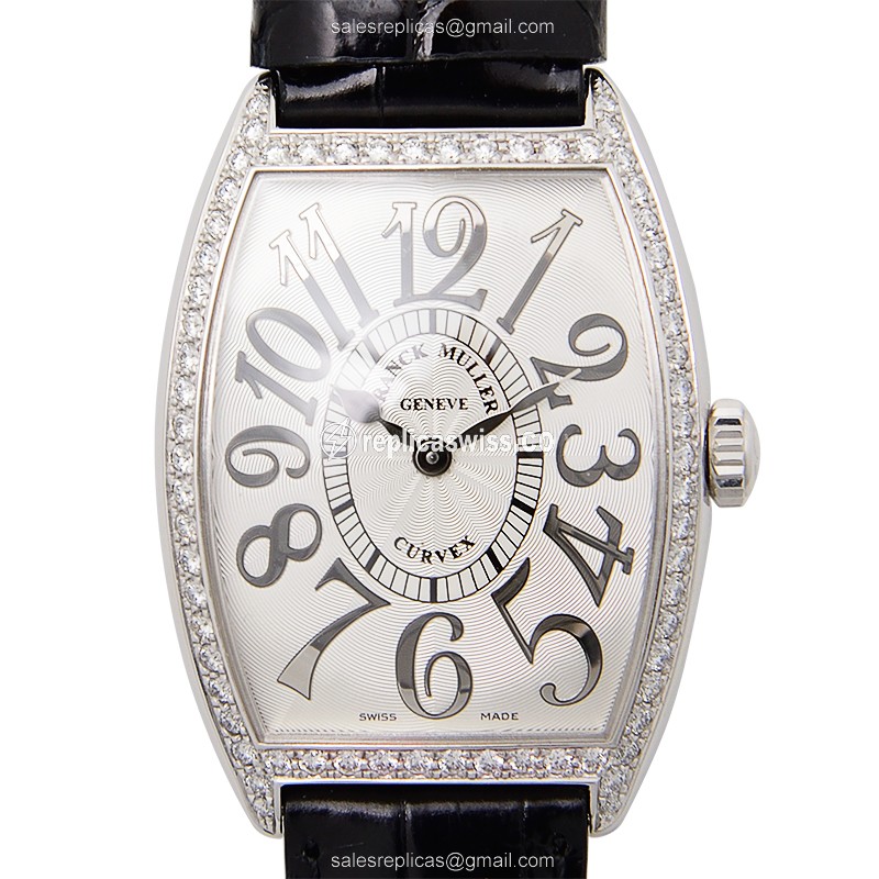 Franck Muller 2852 Cintree Curvex Quartz Replica, Silver Dial, Alligator Strap, Sapphire Crystal