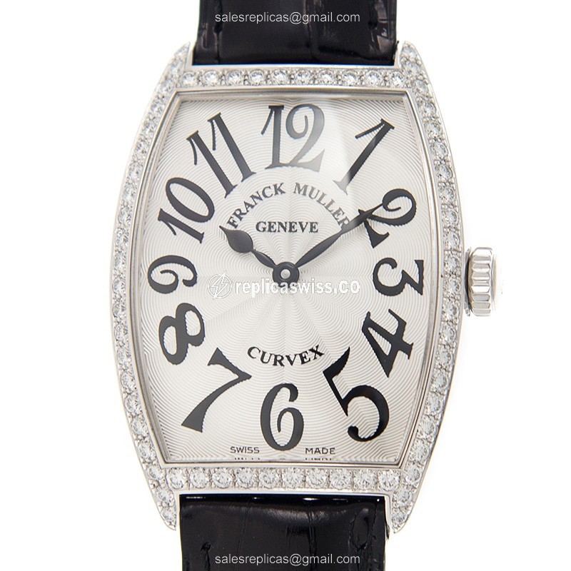 Franck Muller 2852 QZ D 1R Curvex Replica, Silver Dial, Alligator Strap, Sapphire Crystal Watch