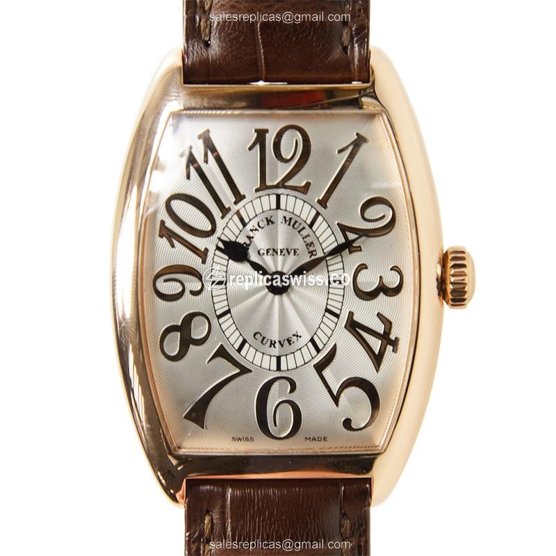 Franck Muller 2852 QZ REL Curvex Replica | Silver Dial, 18kt Gold Case, Alligator Brown Strap Watch