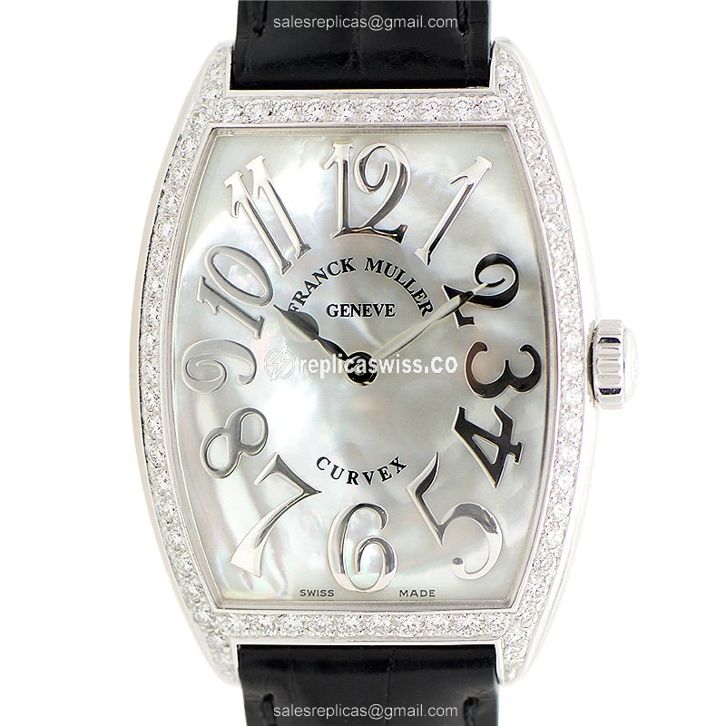Franck Muller 2852 QZ REL MOP D 1R Curvex Replica, White Dial, Stainless Steel Case with Diamond