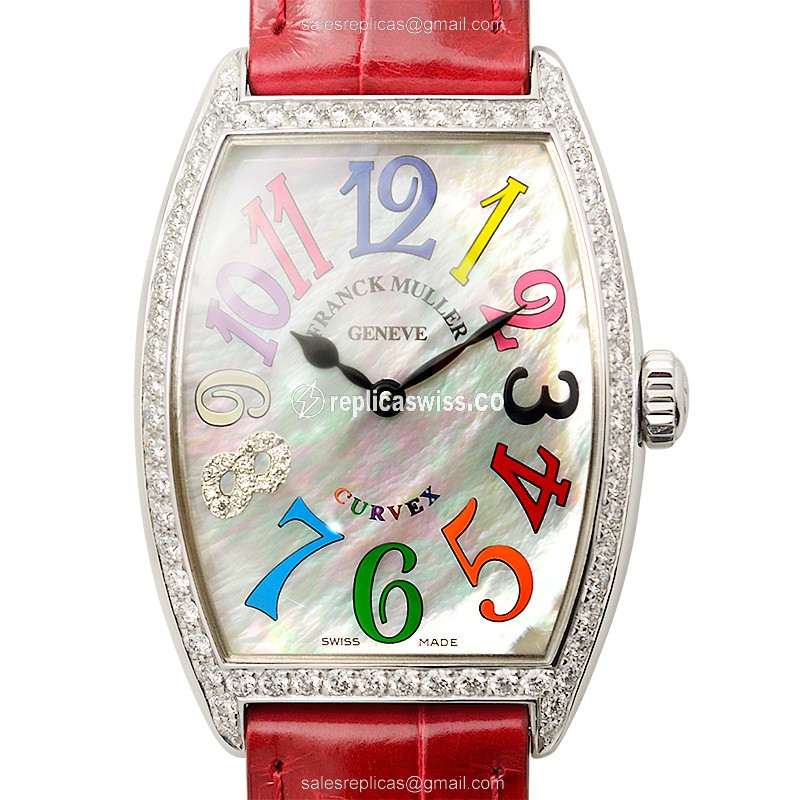 Franck Muller 2852 QZ Replica Watch | White Dial, Red Alligator Strap | Sapphire Crystal