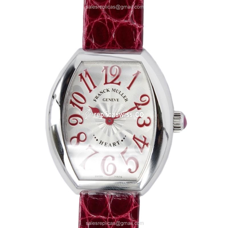 Franck Muller 5002 L Heart Quartz Steel Case with Silver Dial & Red Alligator Strap Watch