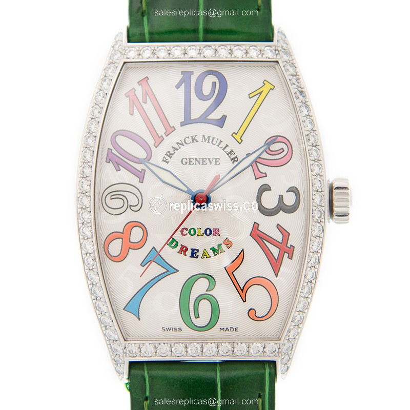 Franck Muller 5850 M SC COL DRM D 1R Curvex Replica, Automatic Movement, White Dial & Alligator