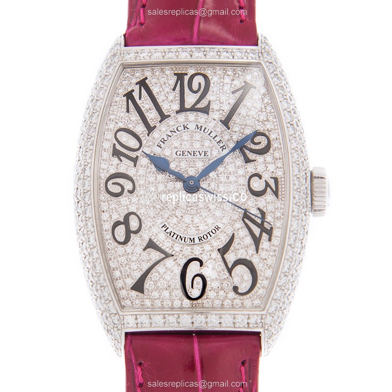 Franck Muller 5850 SC Cintree Curvex Automatic, 18kt White Gold Case, Silver Dial | Leather Strap