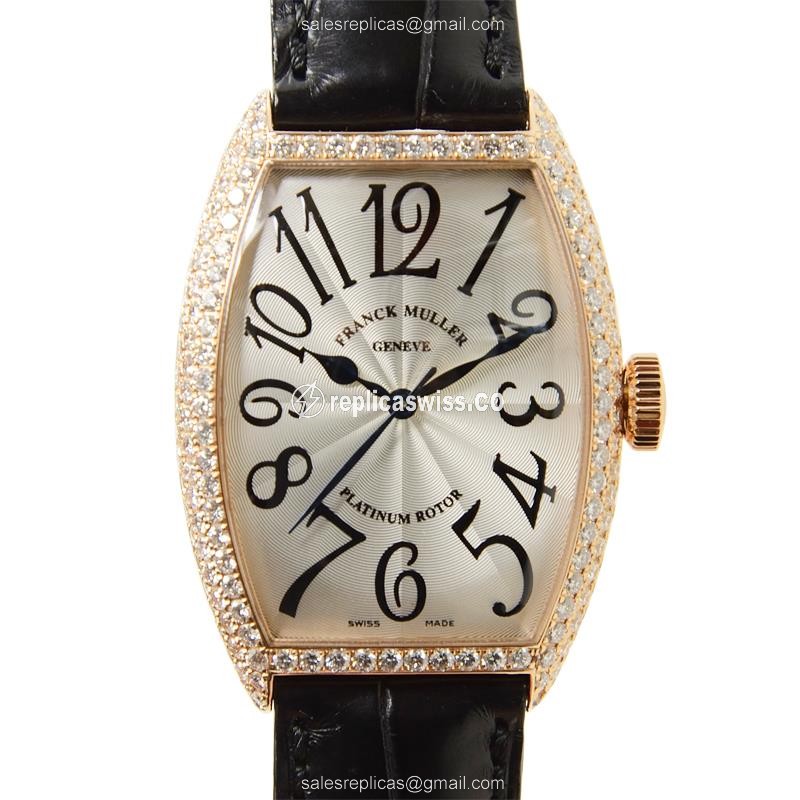 Franck Muller 5850 SC D CINTREE CURVEX Silver Dial Automatic, 18kt Rose Gold Case & Diamond Bezels