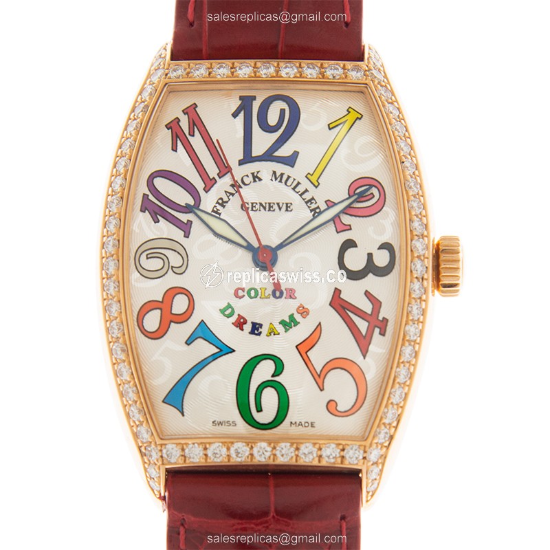 Franck Muller 5851 M SC COL DRM D 1R Curvex Replica, Automatic, 18kt Rose Gold Case & Red Leather