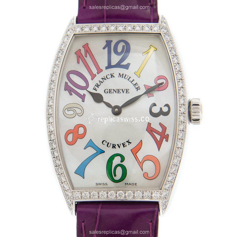 Franck Muller 5852 M Cintree Curvex Replica | White Dial, Diamond Bezels Watch