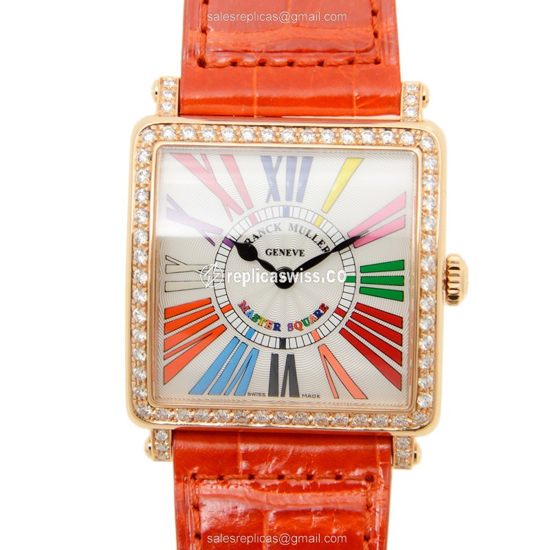 Franck Muller 6002 M Master Square Quartz in 18kt Rose Gold, Embellished with Diamonds & Silver