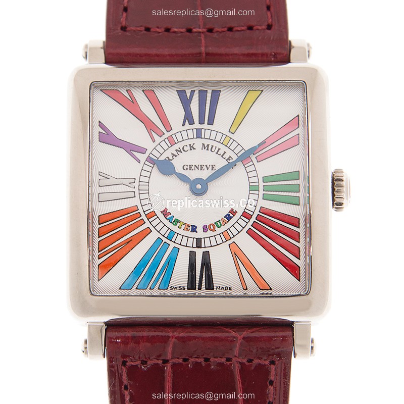 Franck Muller 6002 M QZ Master Square Replica | White Dial, 18kt Gold Case, Red Alligator Strap