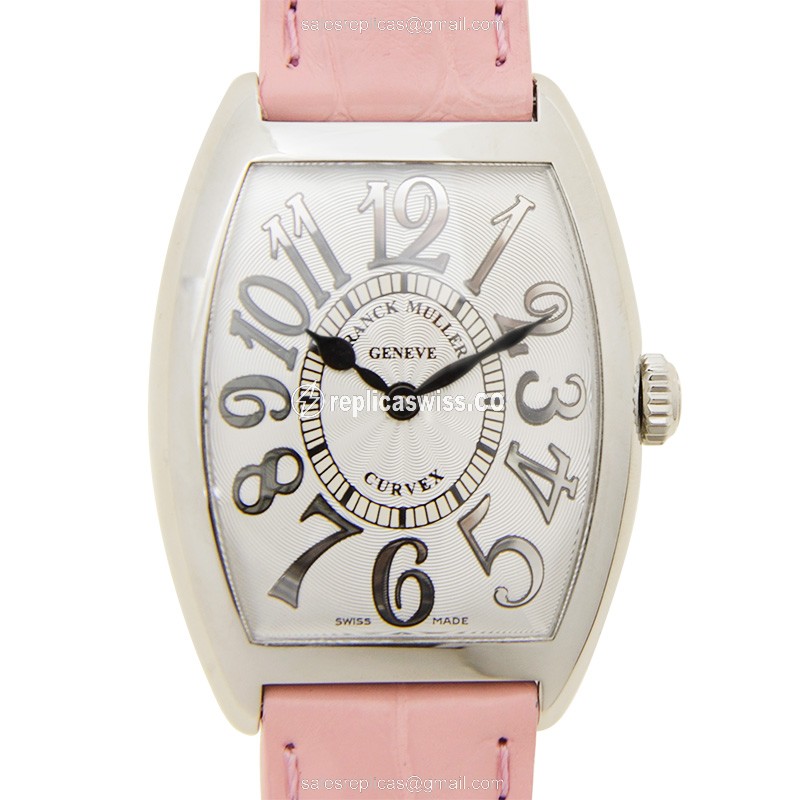 Franck Muller 7502 Cintree Curvex Replica Watch | Silver Dial, Alligator Pink Strap