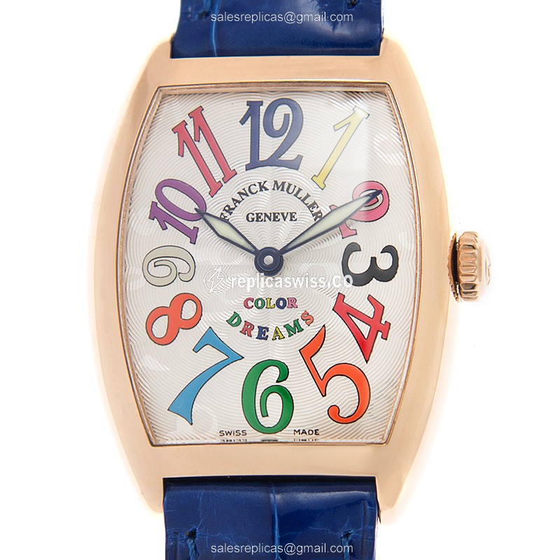 Franck Muller 7502 QZ Cintree Curvex Silver Dial, 18kt Gold Case, Alligator Blue Strap Watch