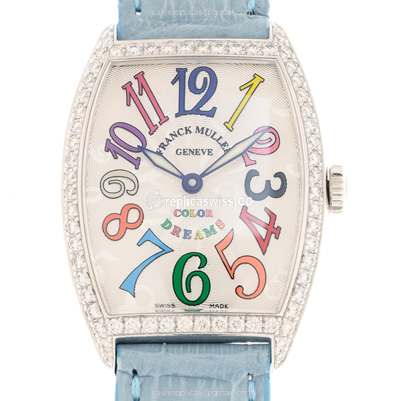 Franck Muller 7502 QZ COL DRM D 1R AC Replica, Elegant Blue Dial, Premium Diamond Bezels Watch