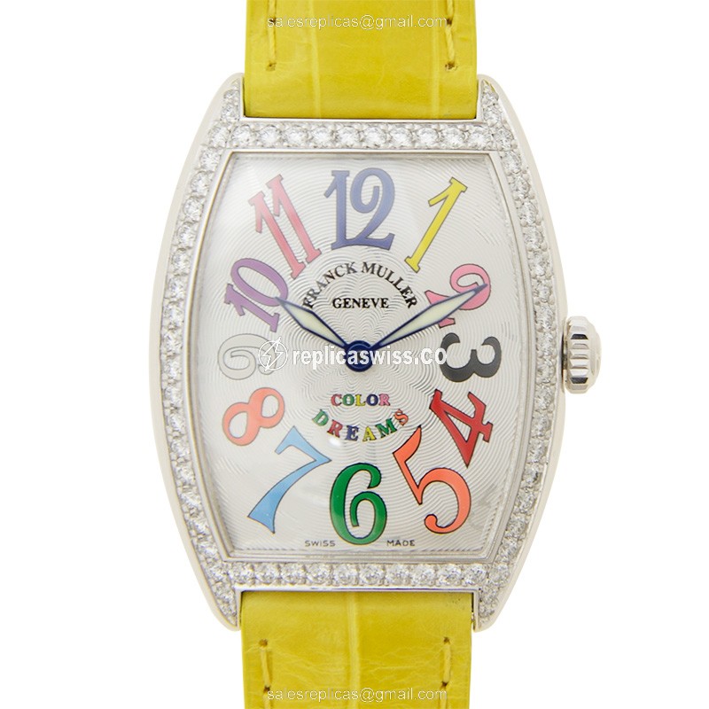 Franck Muller 7502 QZ COL DRM D 1R Cintree Curvex Silver Dial, Alligator Yellow Strap Quartz