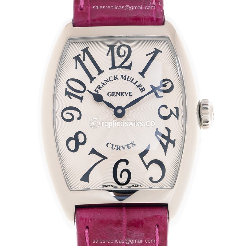 Franck Muller 7502 QZ Curvex Replica Watch | Silver Dial, Leather Purple Strap
