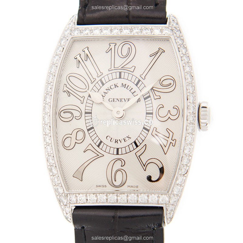 Franck Muller 7502 QZ Curvex Replica | White Dial, Stainless Steel Case & Diamond Bezels Watch