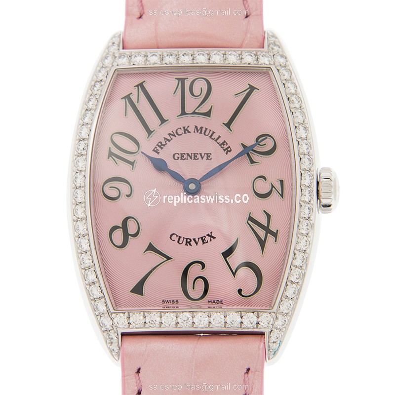 Franck Muller 7502 QZ D 1R Curvex Replica | Pink Sapphire Dial, Diamond Bezels Watch