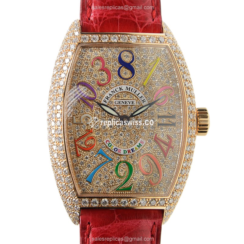 Franck Muller 7880 Curvex Replica, Automatic Movement, 18kt Rose Gold Case & Diamond Dial Watch