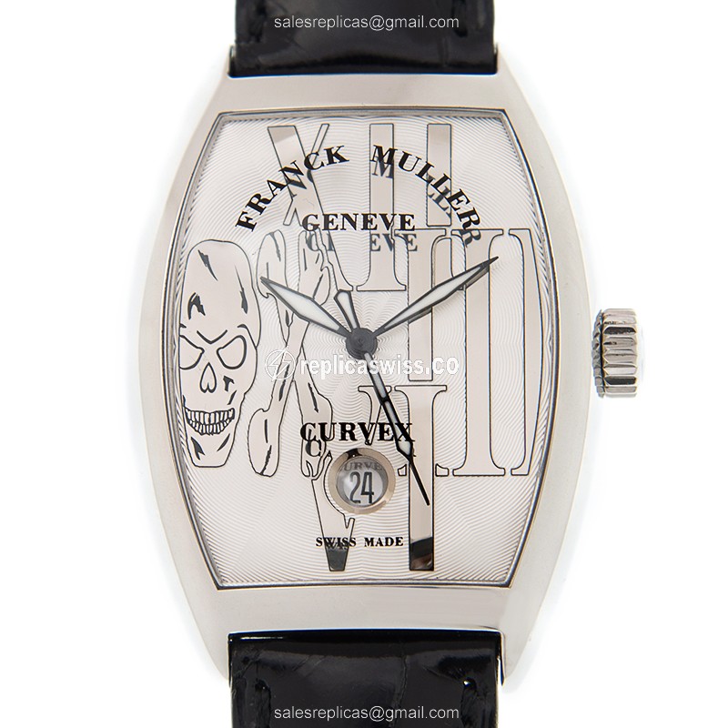 Franck Muller 7880 SC DT GOTH REL Cintree Curvex, White Dial Automatic Steel Watch, Black Alligator