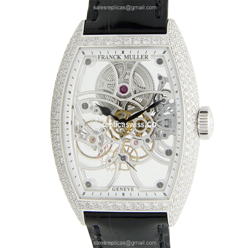 Franck Muller 7880 Skull Dial Manual Wind Replica in 18kt White Gold with Black Alligator Strap &